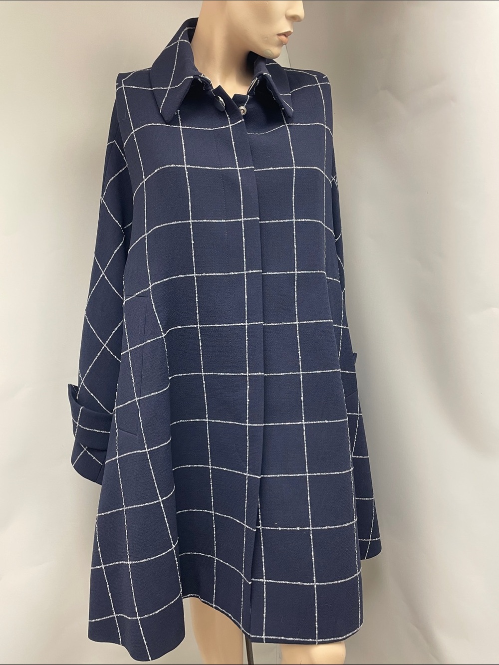 Balenciaga Navy Grid Wool Coat